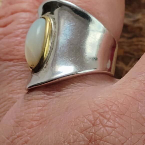 RLM Studio Robert Lee Morris Sterling Silver Brass Mother of Pearl Ring Size 10 - Picture 6 of 11